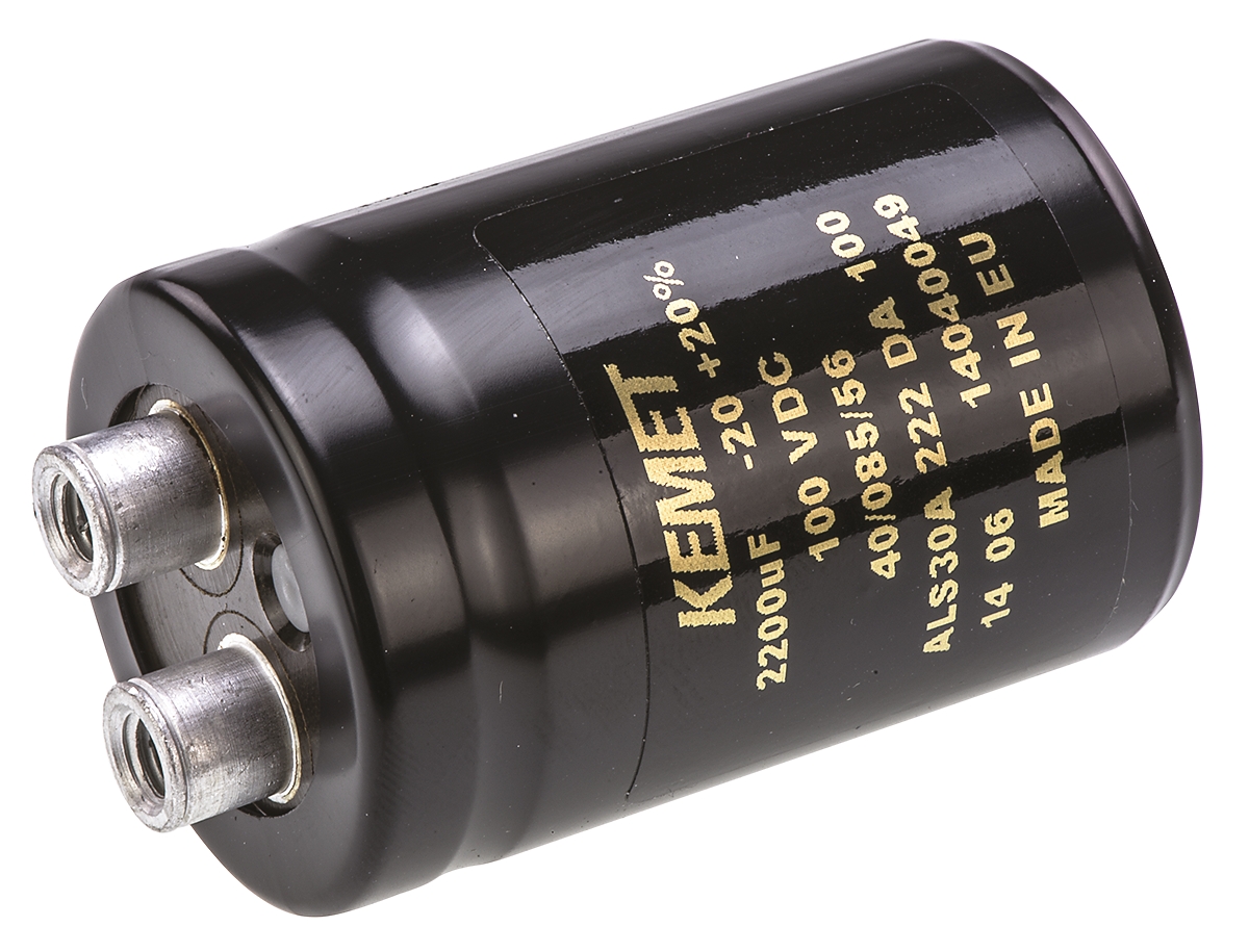 KEMET 2200μF Aluminium Electrolytic Capacitor 100V dc, Screw Terminal - ALS30A222DA100