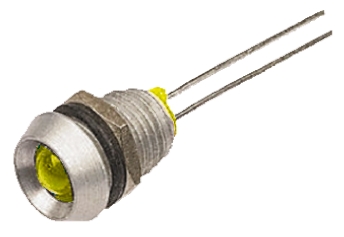 Bulgin Yellow Panel Mount Indicator, 2.1V dc, 8mm Mounting Hole Size, Lead Wires Termination
