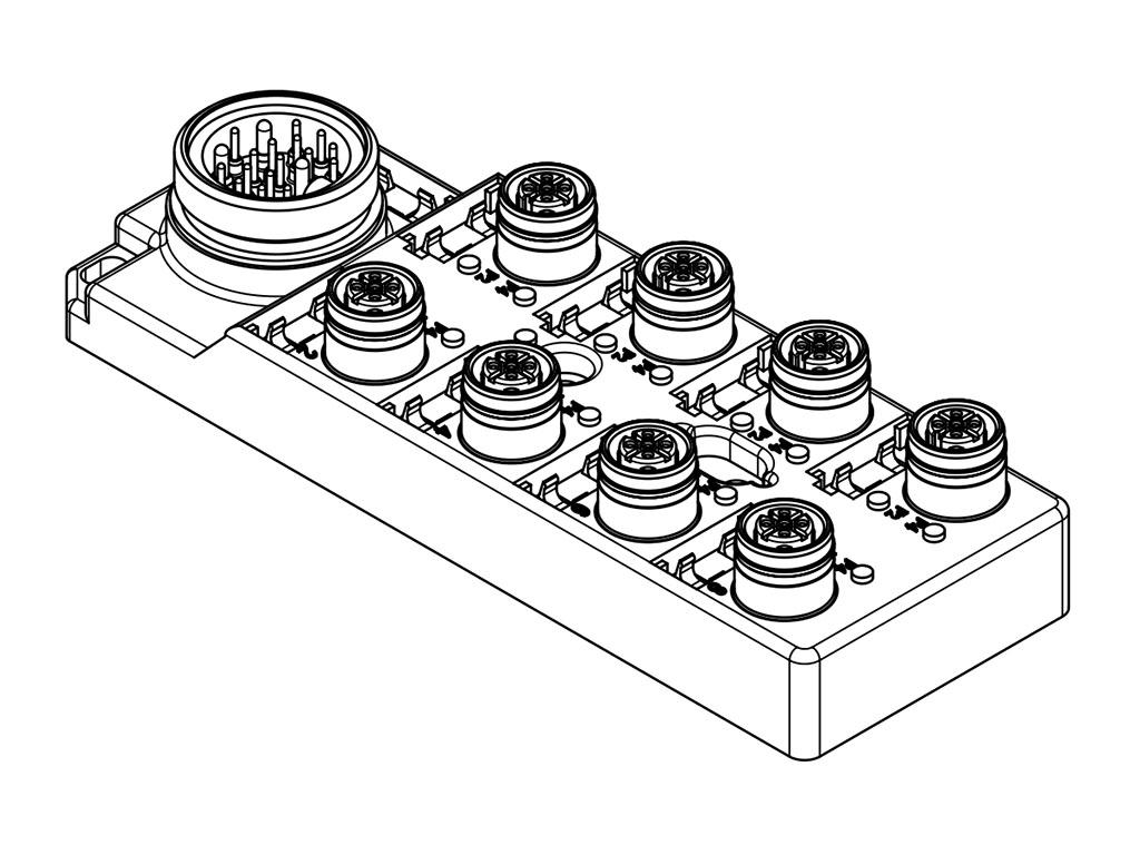Brad from Molex 120119 Series Sensor Box, M12, 5 way, 8 port