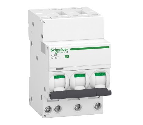 Schneider Electric Acti 9 Acti9 iDT40T XA MCB, 3+N, 40A Curve C, 400V AC