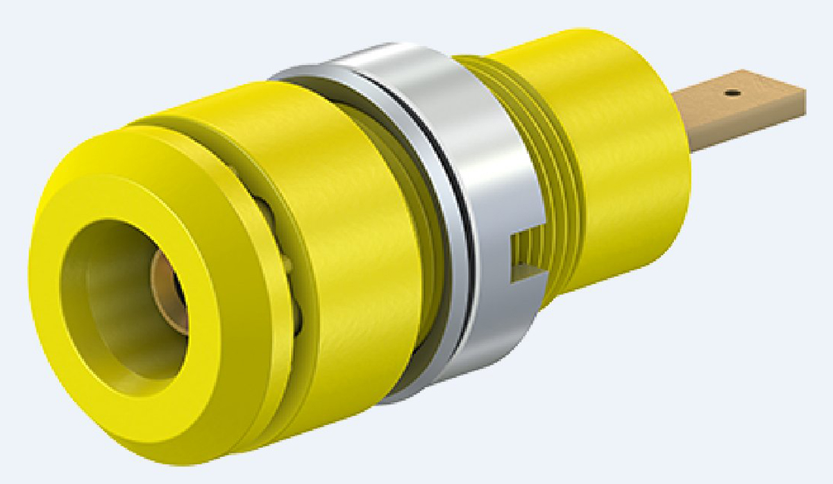 Staubli Yellow Female Banana Socket, 2mm Connector, Tab Termination, 10A, 600V, Gold Plating
