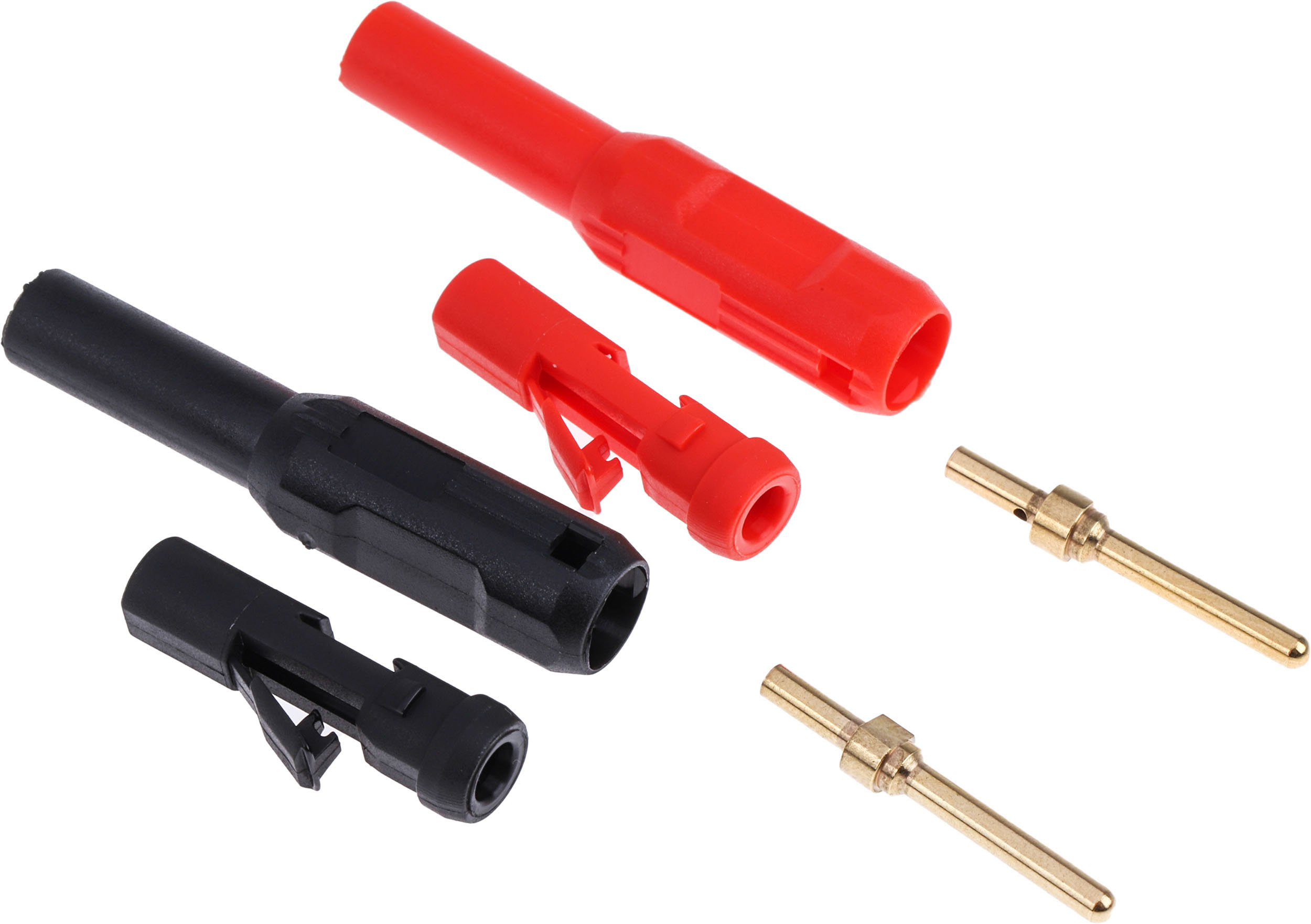 Staubli Black/Red Male Banana Plug, 2mm Connector, Solder Termination, Gold Plating