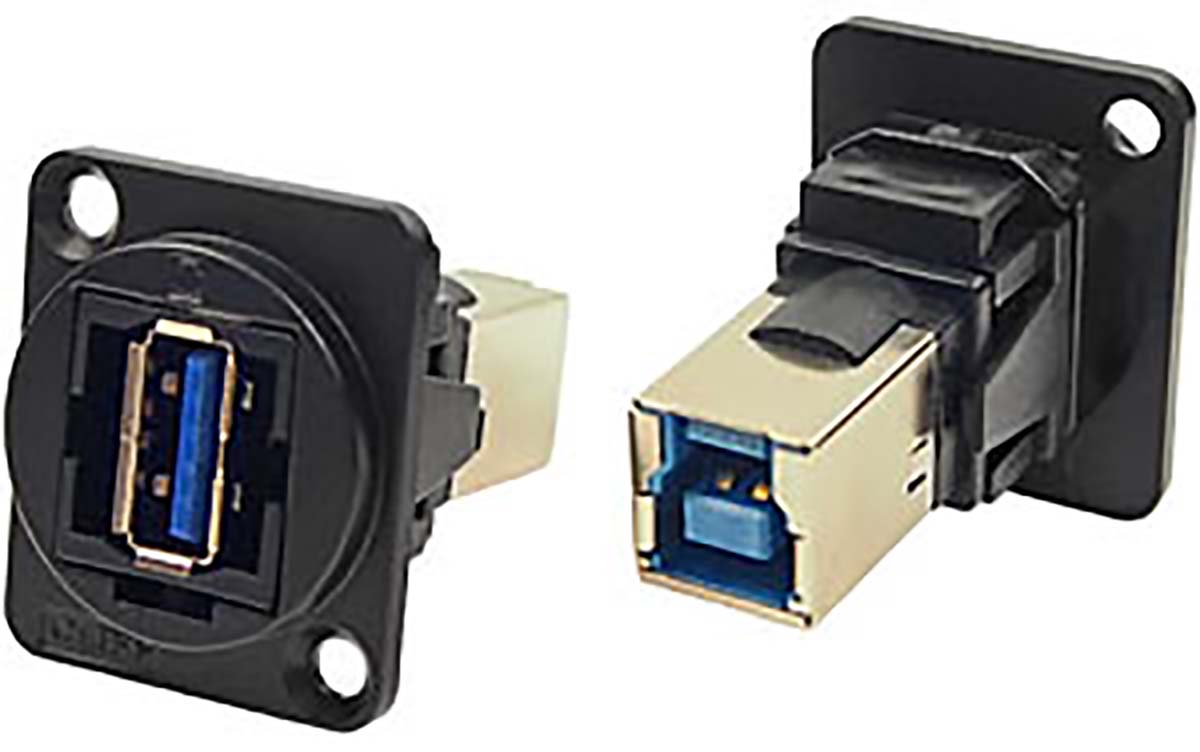 RS PRO Straight, Panel Mount, Socket- Single Port Type A to B 3.0 IP40 Feedthrough USB Connector
