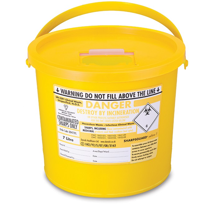 Crest Medical Sharpsguard 7L Yellow Flip Acrylic Dustbin
