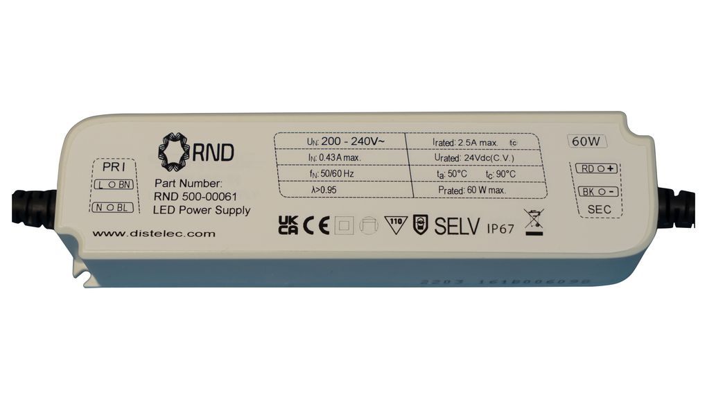RND LED Driver, 12V Output, 60W Output, 5A Output, Constant Voltage