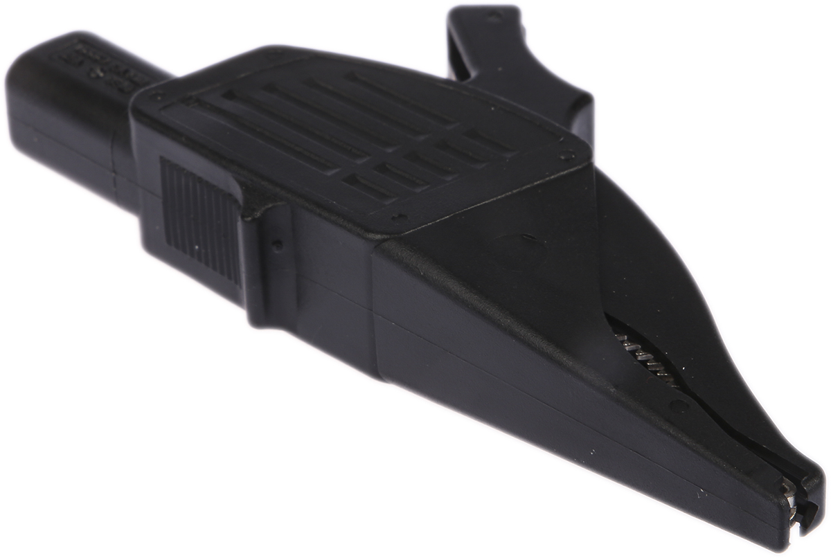 Staubli Crocodile Clip 4 mm Connection, Brass Contact, 32A, Black
