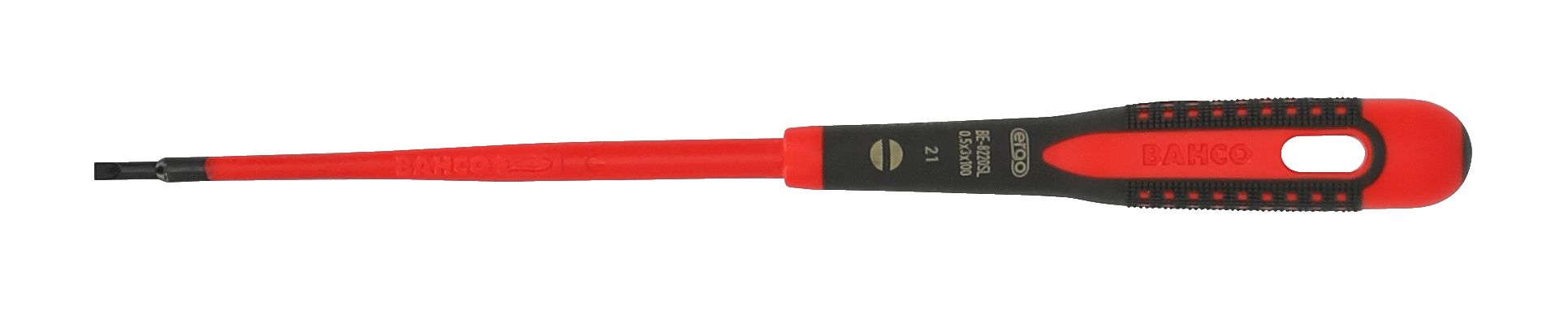 Bahco Slotted Insulated Screwdriver, 0.5 Tip, 100 mm Blade, VDE/1000V, 203 mm Overall