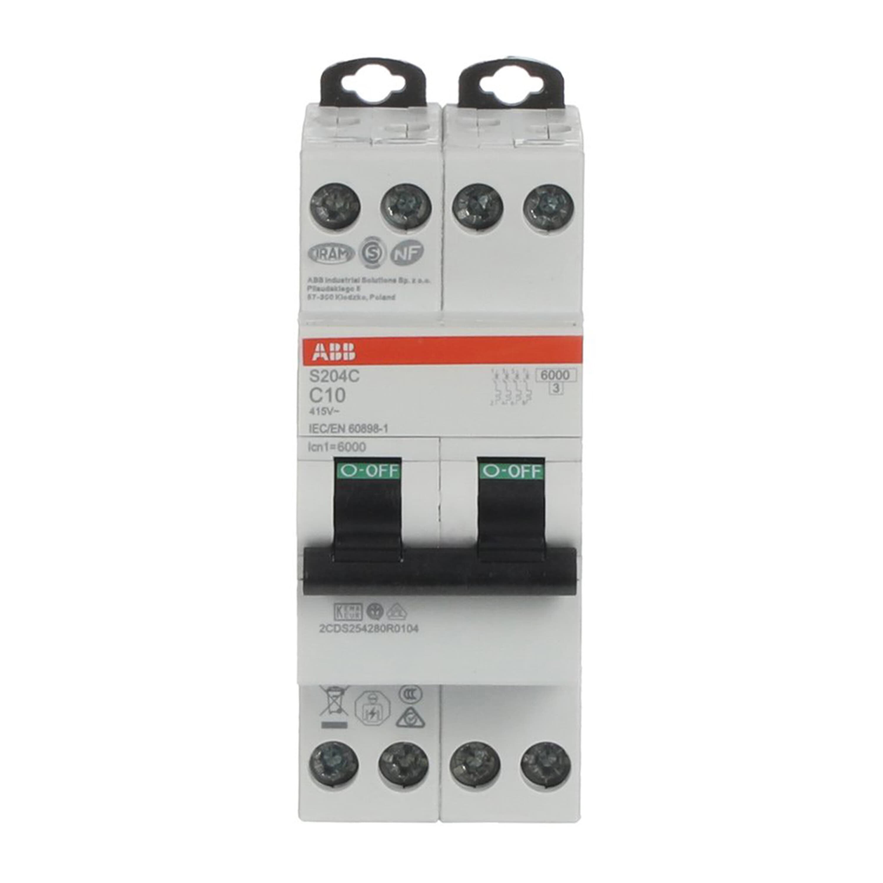 ABB S200C MCB, 4P, 10A Curve C, 415V AC, 6 kA Breaking Capacity