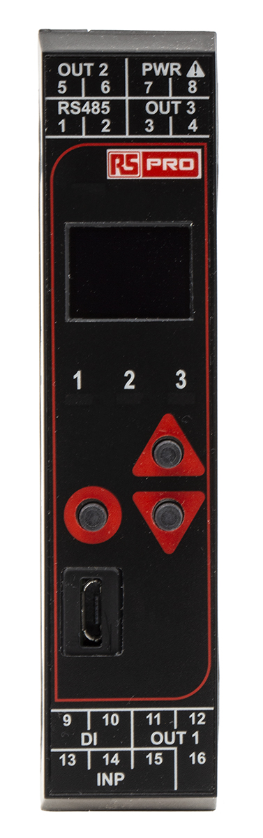 RS PRO DIN Rail PID Temperature Controller, 22.5 x 110mm 1 Input, 3 Output Changeover Relay, Relay, SSR, 100 →