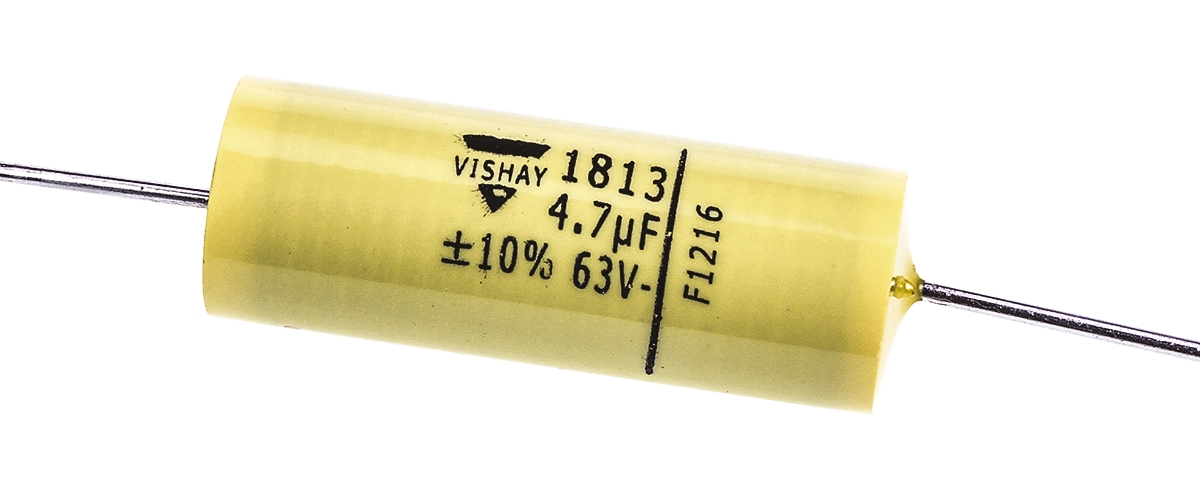 Vishay MKT 1813 Metallised Polyester Film Capacitor, 40 V ac, 63 V dc, ±10%, 4.7μF, Through Hole