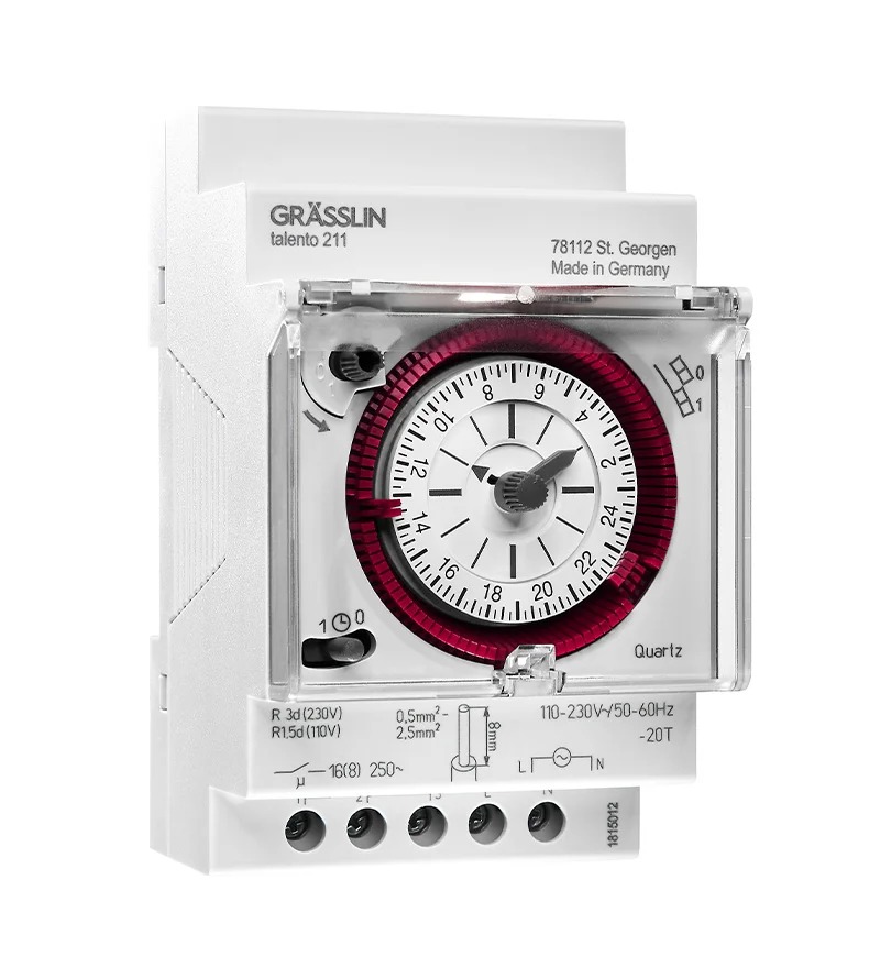Grasslin Analogue DIN Rail Time Switch 110 → 230 V ac, 1-Channel