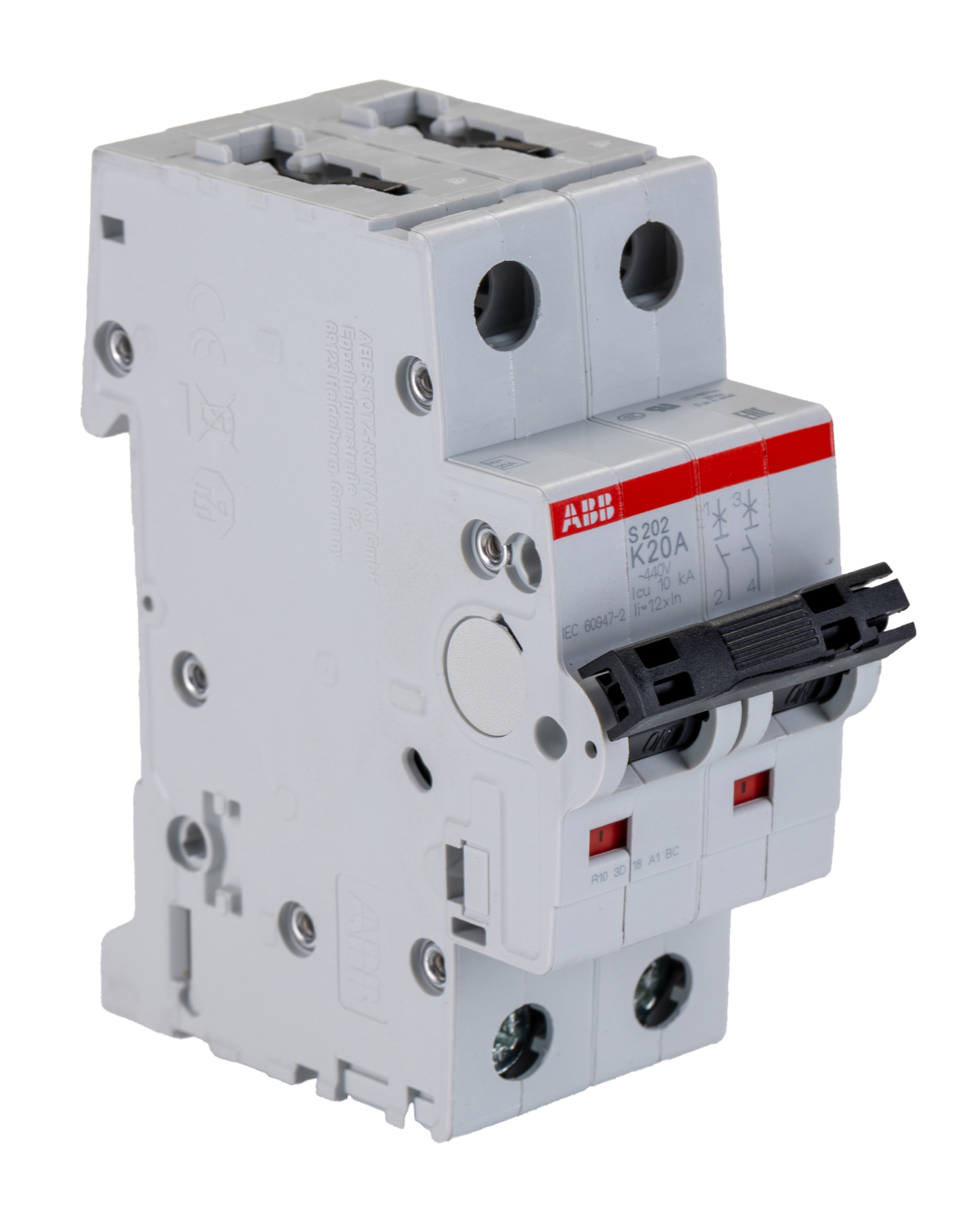 ABB System Pro M Compact S200 MCB, 2P, 20A Curve K, 400V AC, 125V DC, 6 kA Breaking Capacity