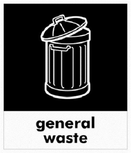 RS PRO Vinyl Adhesive Black, White Safe Conditions Sign, General Waste, English