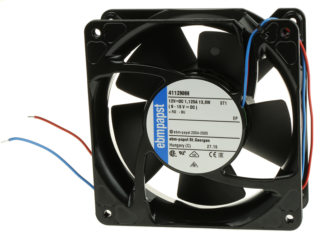 ebm-papst 4100 NHH - S-Force Series Axial Fan, 12 V dc, DC Operation, 260m³/h, 13.3W, 1.11A Max, 119 x 119 x 38mm