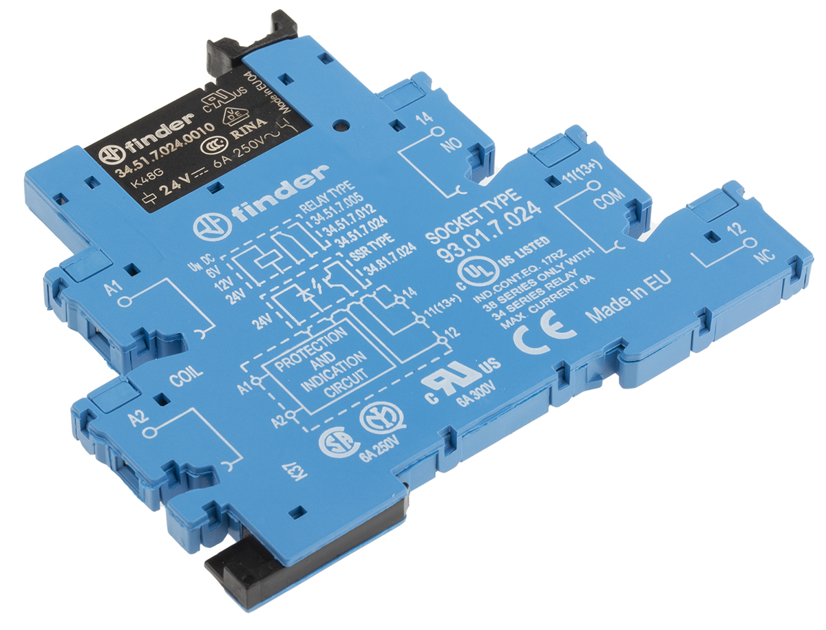 Finder 38 Series Electromechanical Interface Relay, DIN Rail Mount, 24V dc Coil, SPDT, 1-Pole