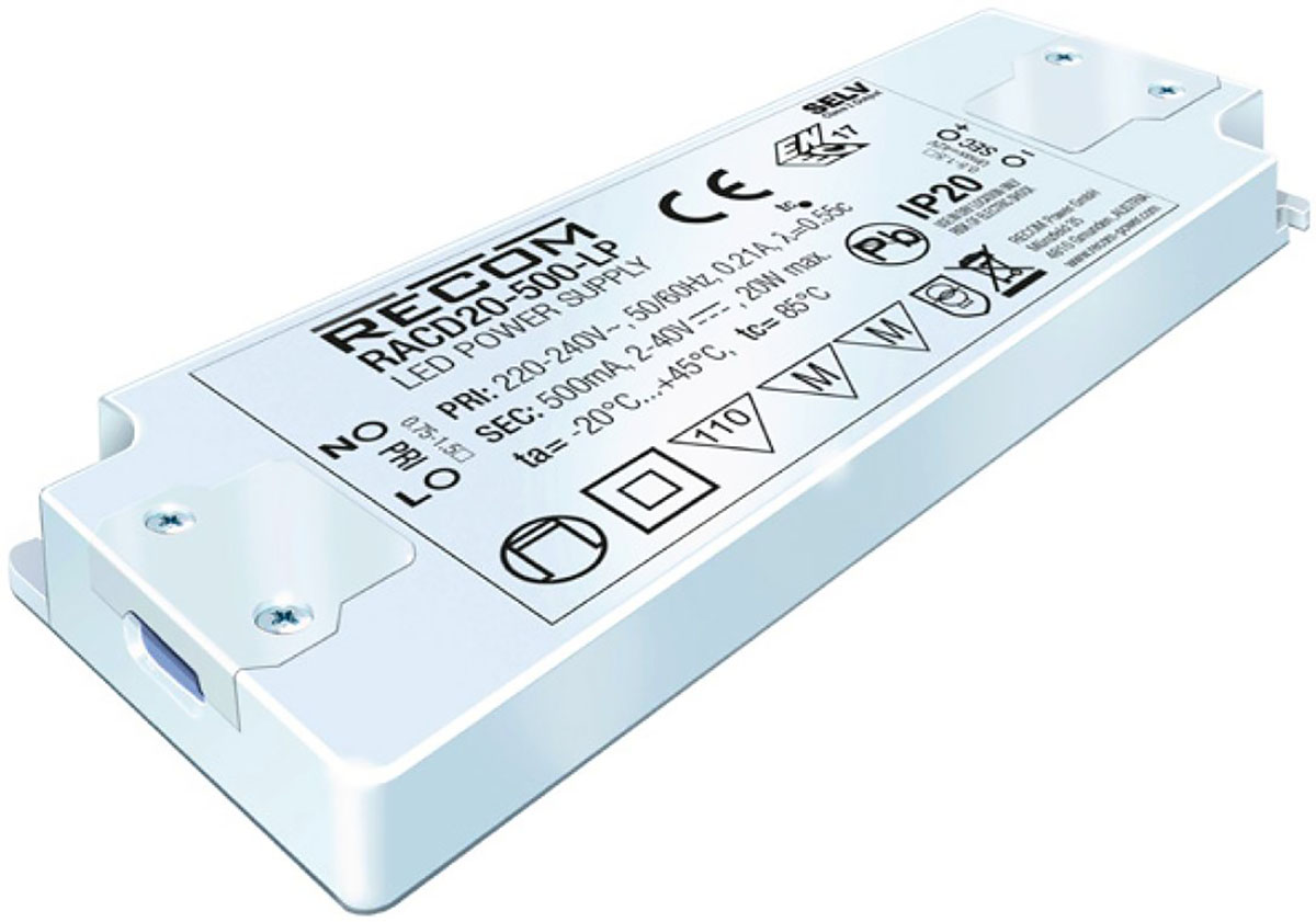 Recom LED Driver, 2 → 40V dc Output, 20W Output, 500mA Output, Constant Current