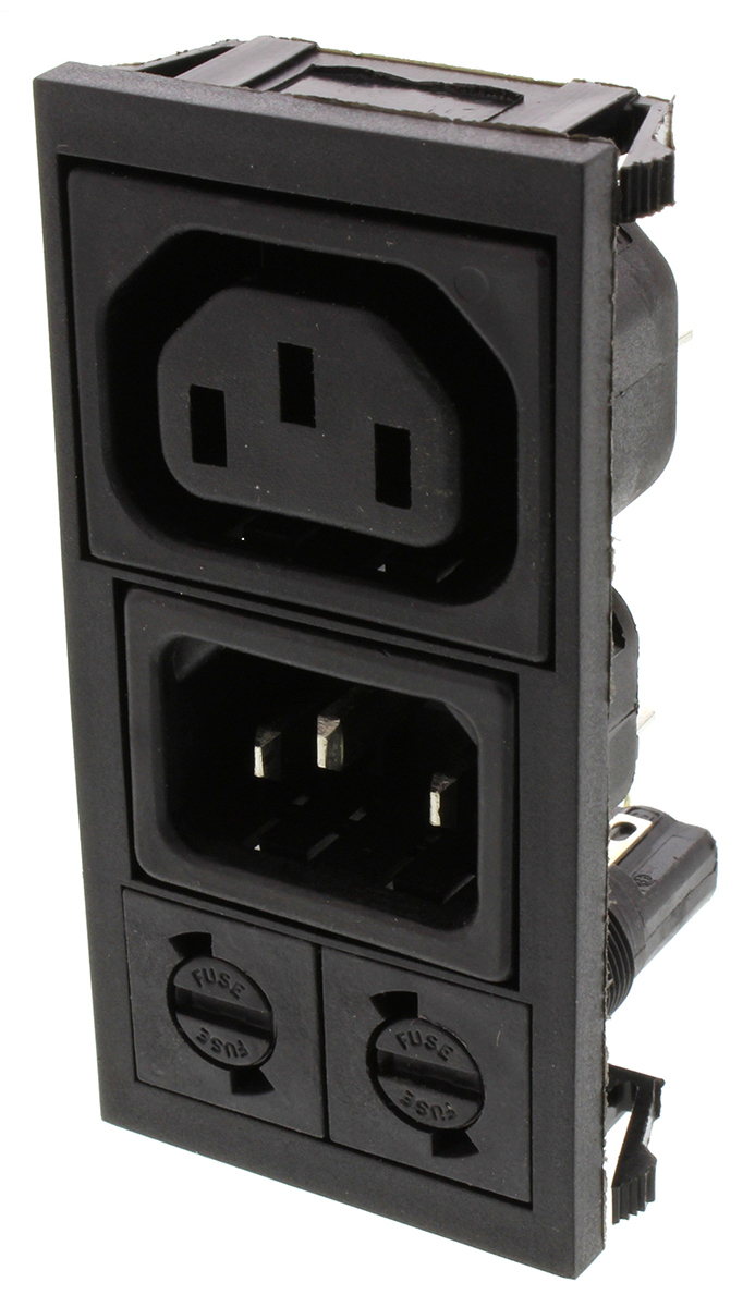 Bulgin C13, C14 Snap-In IEC Connector Socket, Plug, 10A, 250 V, Fuse Size 5 x 20mm