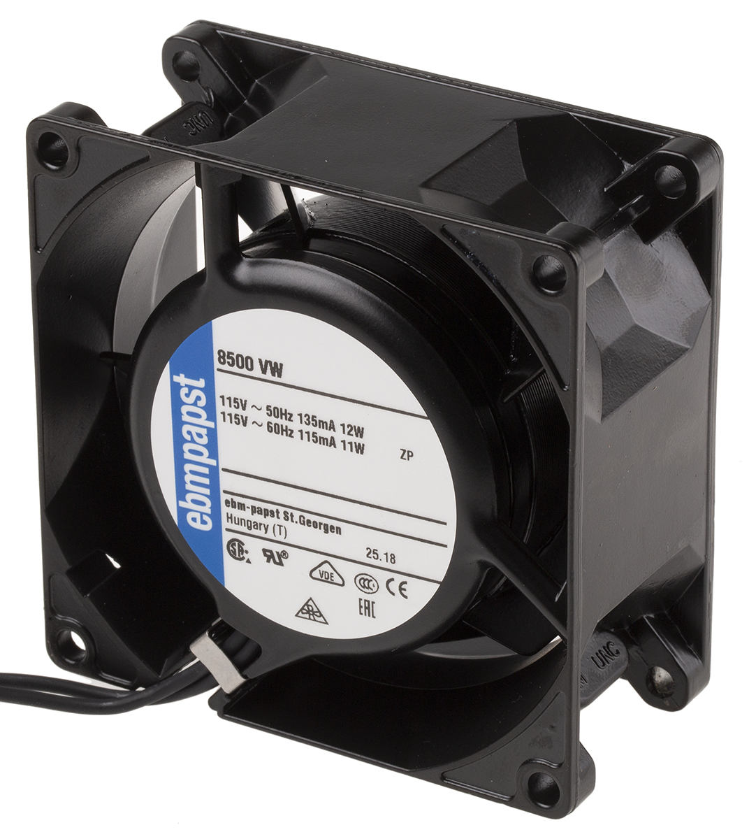 ebm-papst 8000 V Series Axial Fan, 115 V ac, AC Operation, 50m³/h, 12W, 80 x 80 x 38mm