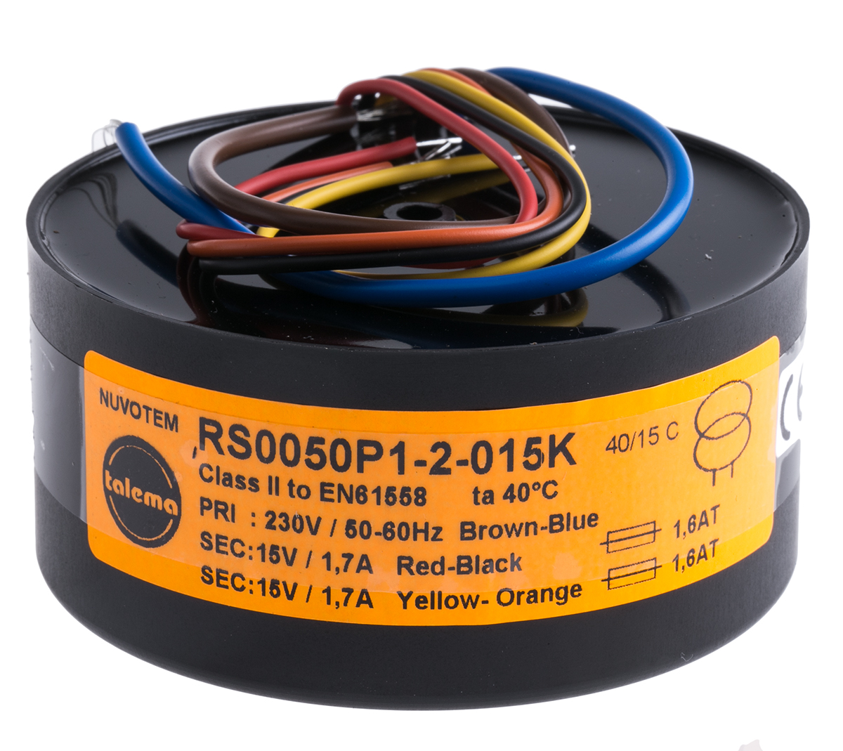 Nuvotem Talema 230V ac, 2 x 15V ac Toroidal Transformer, 50VA 2 Output