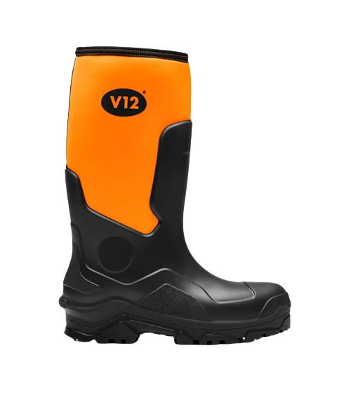 V12 Footwear V2110 Black, Orange Steel Toe Capped Unisex Safety Wellingtons, UK 5, EU 38