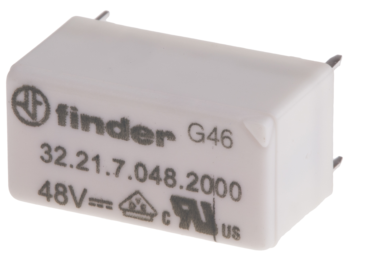 Finder PCB Mount Power Relay, 48V dc Coil, 6A Switching Current, SPDT