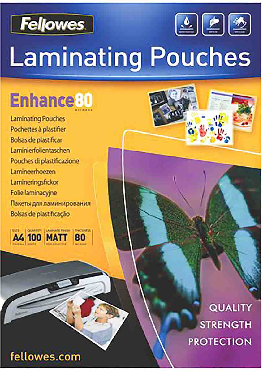 Fellowes A4 Matte  Laminator Pouches 80micron Thickness, 100 Pack Quantity
