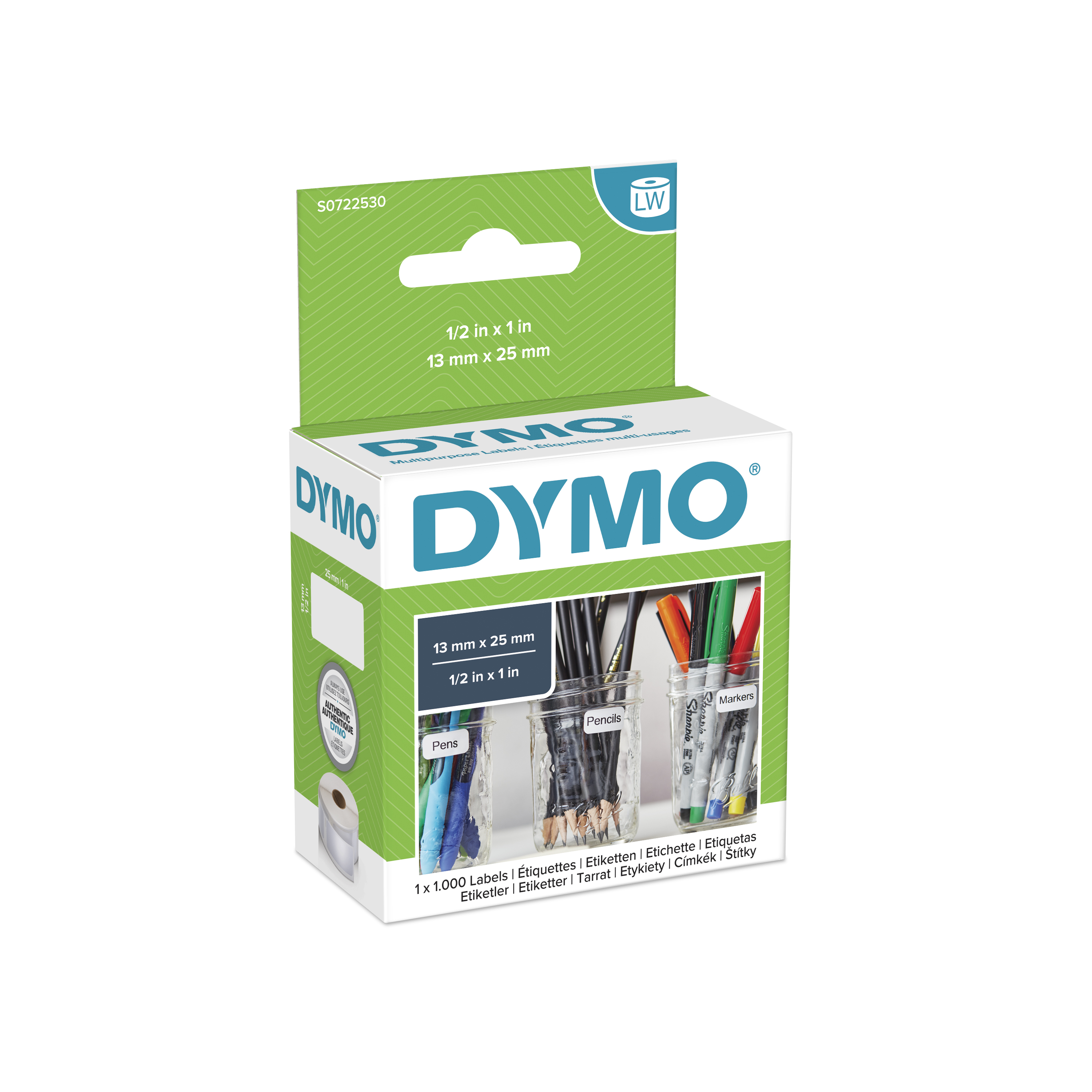 Dymo White Black Print Label Roll, 25mm Width, 13mm Height, 1000Per Roll Qty