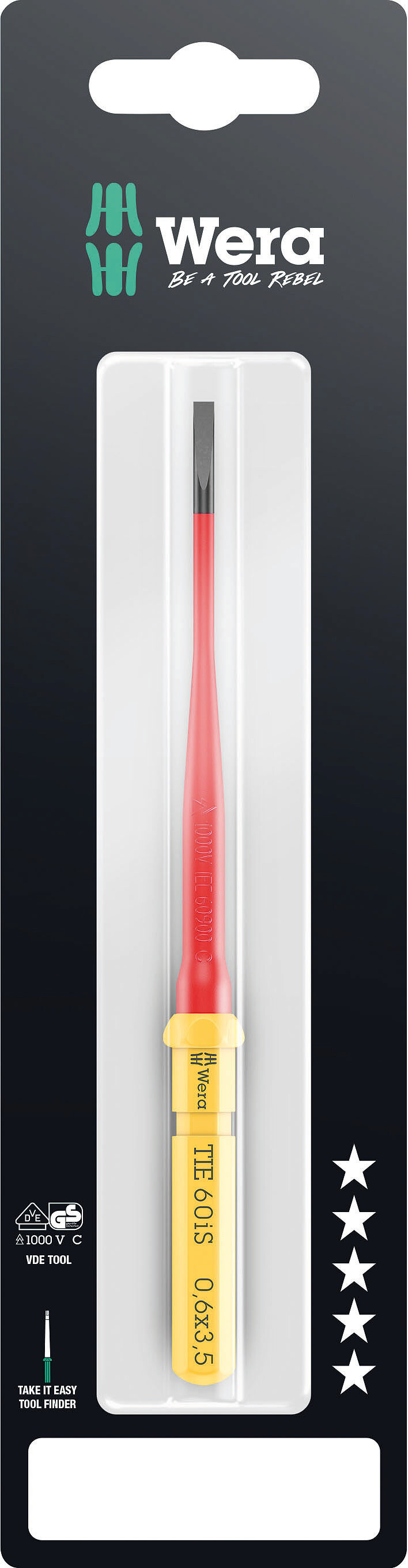 Wera Slotted Insulated Screwdriver, 3.5 mm Tip, 157 mm Overall