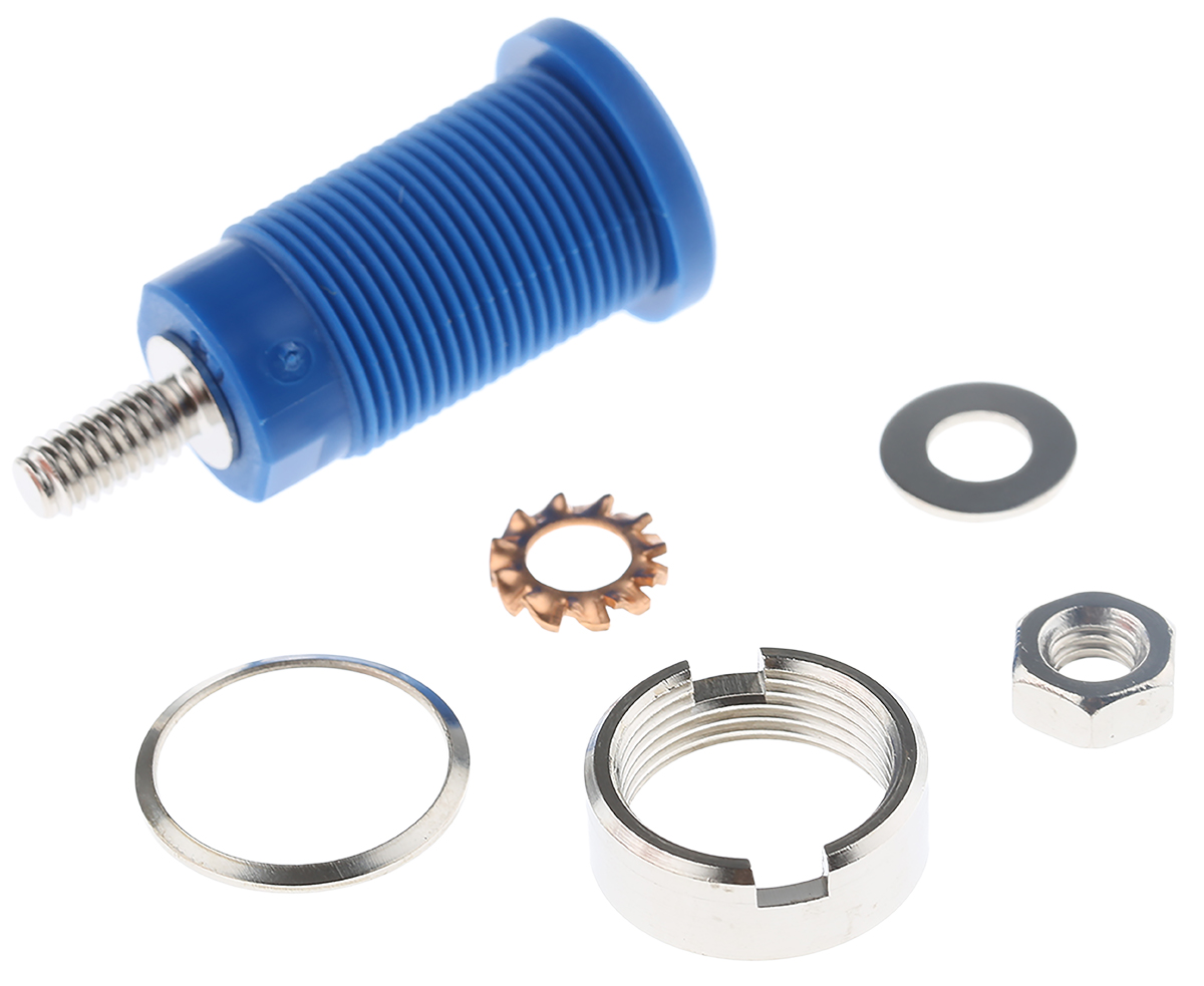 Schutzinger Blue Female Banana Socket, 4 mm Connector, Screw Termination, 32A, 1000V, Nickel Plating