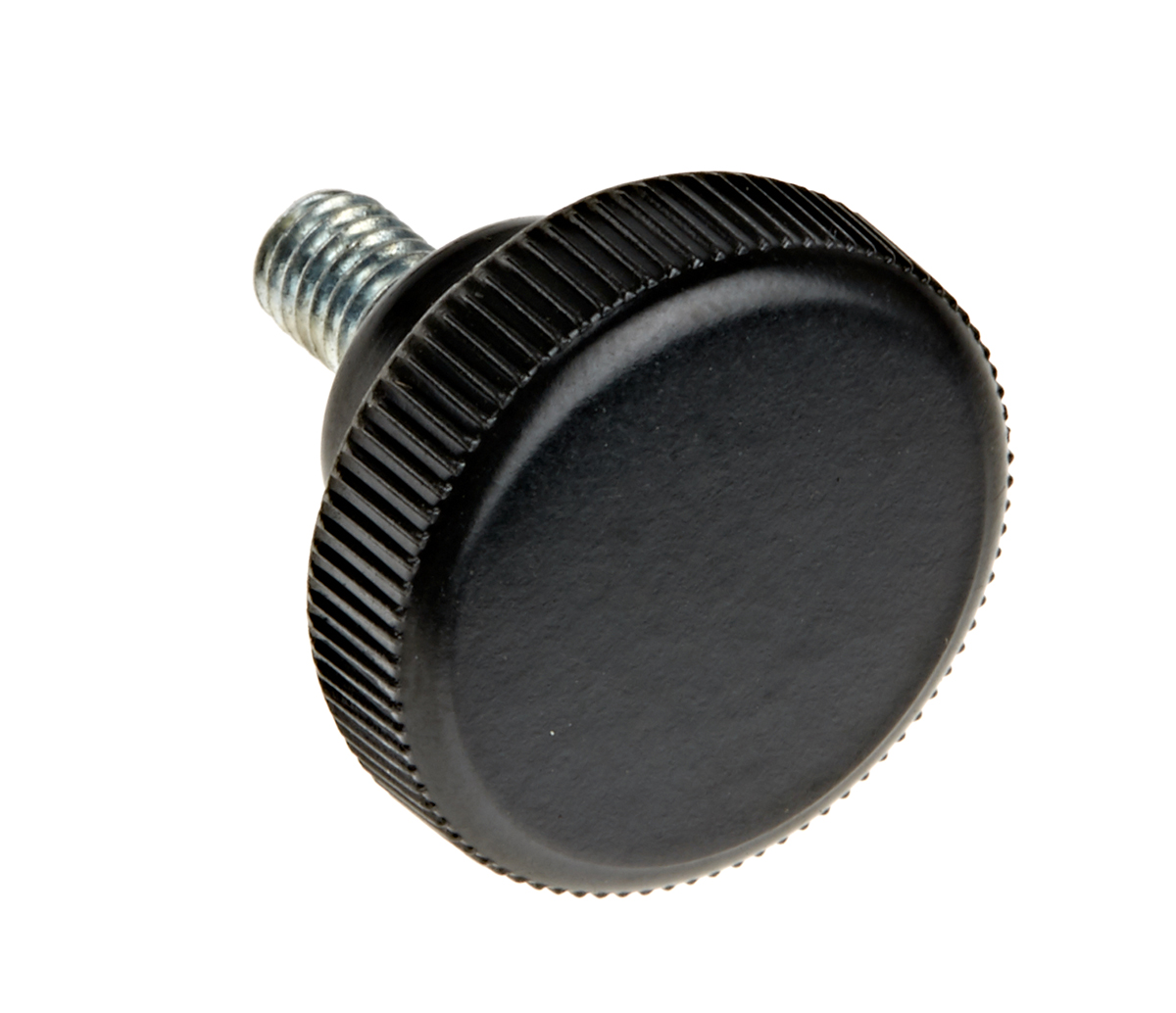 RS PRO Black Knurled Clamping Knob, M5, Threaded Stud