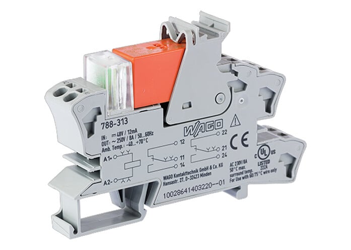WAGO 788 Series Relay Module, DIN Rail Mount, 48V dc Coil, DPDT, 2-Pole, 8A Load