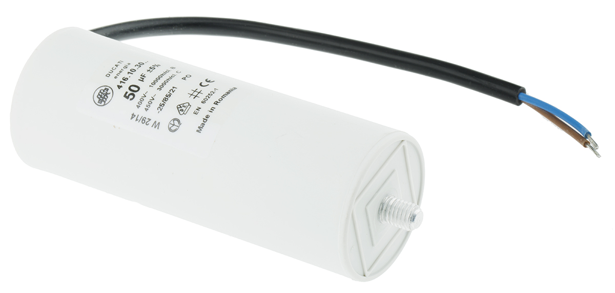 Ducati Energia 4.16.10 Polypropylene Film Capacitor, 400 → 500V ac, ±5%, 50μF, Stud Mount