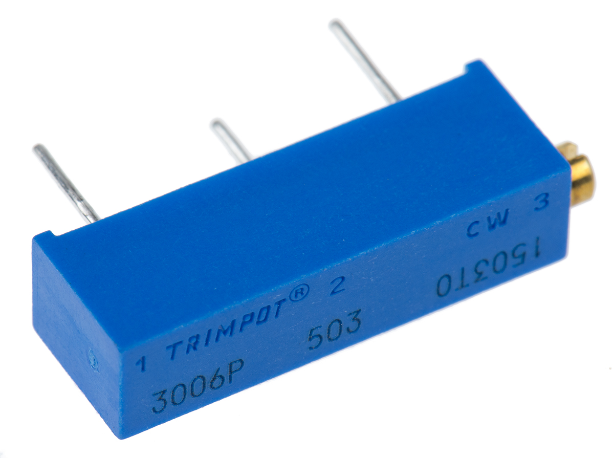 50kΩ, Through Hole Trimmer Potentiometer 0.75W Side Adjust Bourns, 3006
