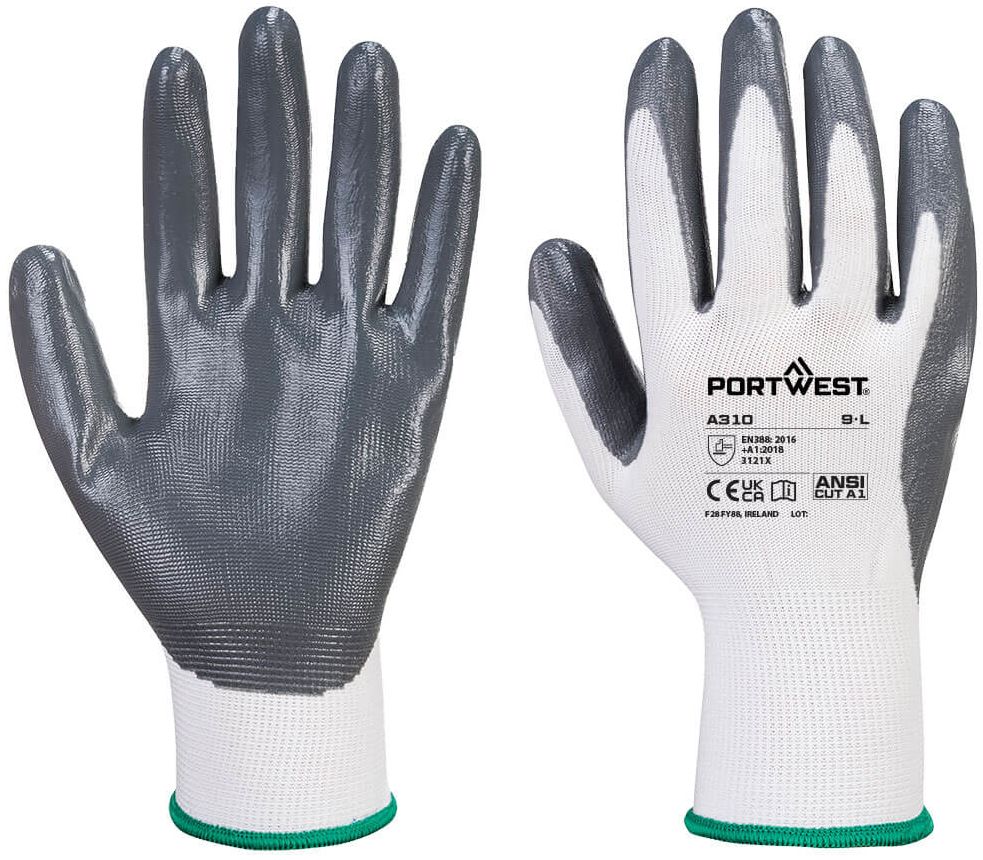 Portwest A360 - Senti - Flex Glove Grey, White Elastane, Polyester Work Gloves, Size S, Nitrile Foam Coating
