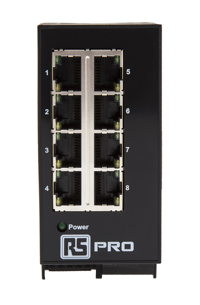 RS PRO DIN Rail Mount Industrial Ethernet Switch, 8 RJ45 Ports, 10/100Mbit/s Transmission