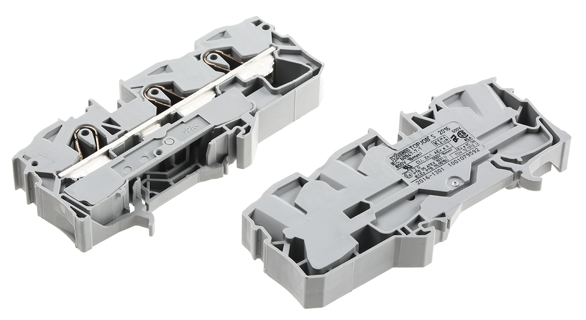 WAGO 2016-1301 TOPJOB S, 2016 Series Grey, 16mm², Single-Level, Push-In Cage Clamp Termination, ATEX, IECEx