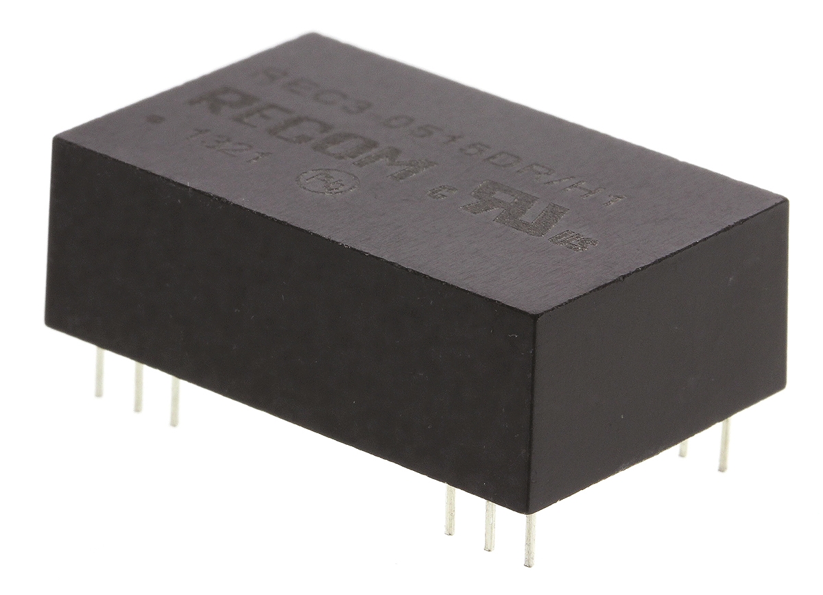 Recom REC3 DC-DC Converter, ±15V dc/ ±100mA Output, 4.25 → 5.75 V dc Input, 3W, Through Hole, +80°C Max Temp