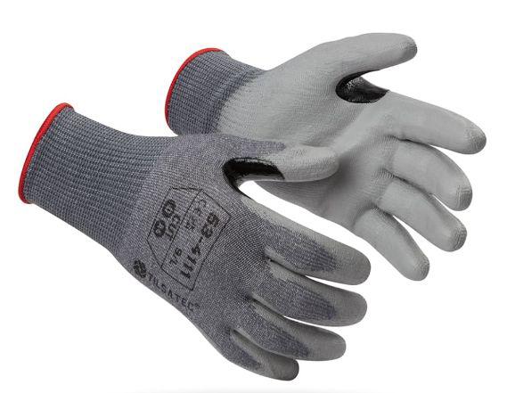 Tilsatec 53 4111 Grey Yarn Work Gloves, Size 7, Polyurethane Coating
