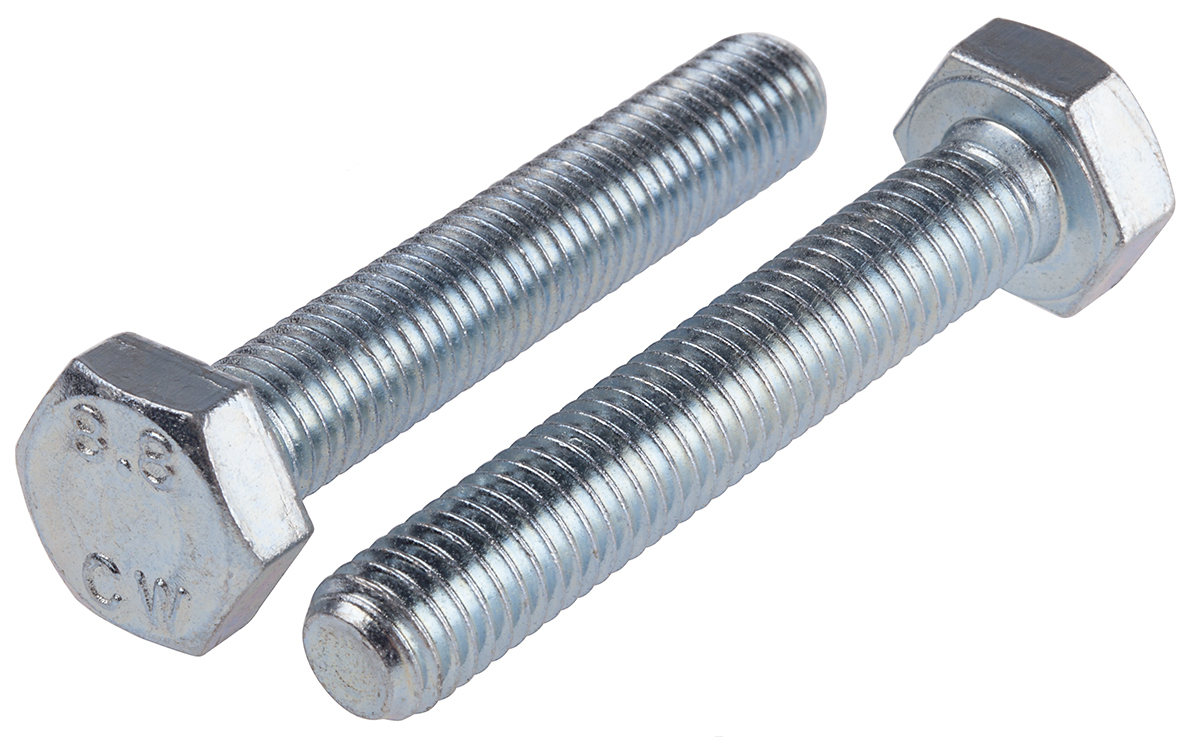 RS PRO Bright Zinc Plated Steel, Hex Bolt, M10 x 60mm