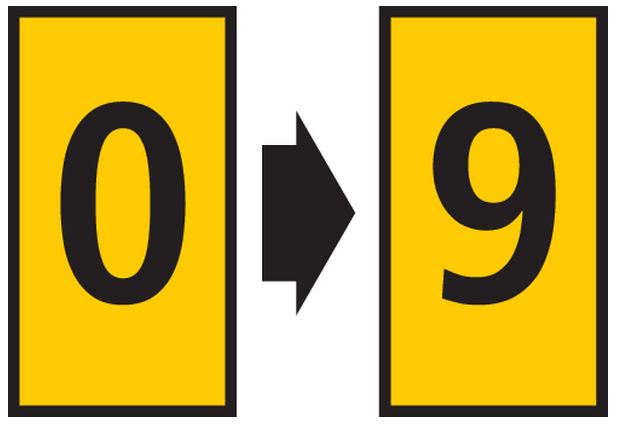 HellermannTyton WIC0 Cable Markers, Yellow, Pre-printed "0 → 9", 0.8 → 2.2mm Cable, 561-00101