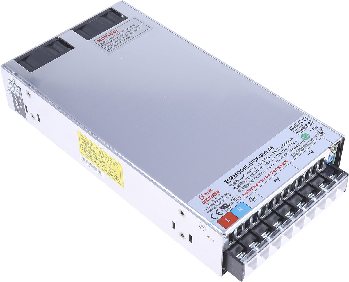 RS PRO Switching Power Supply, 48V dc, 13.6A, 588W, 1 Output, 90 → 264V ac Input Voltage