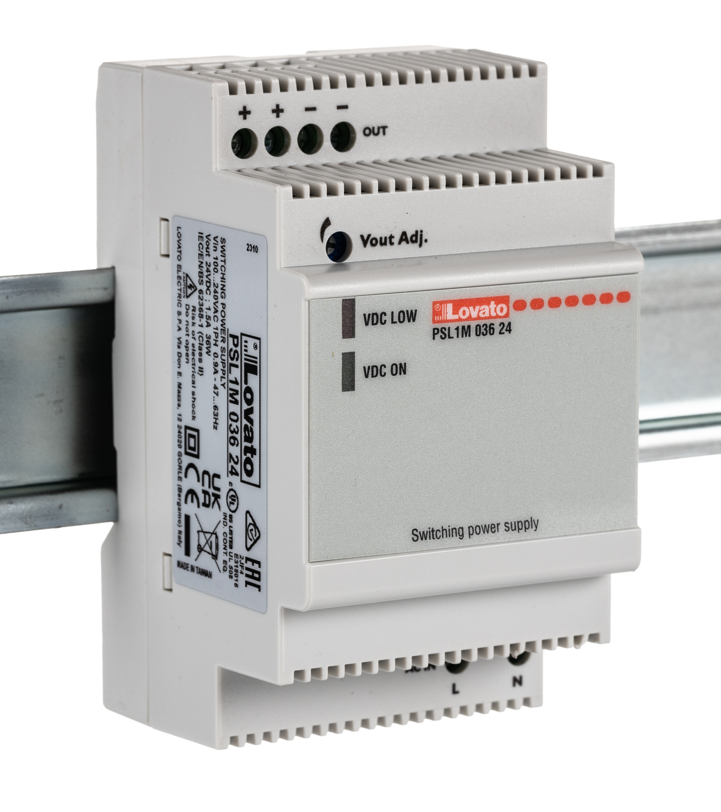 Lovato PSL Switched Mode DIN Rail Power Supply, 240V ac ac Input, 24V dc dc Output, 1.5A Output, 36W