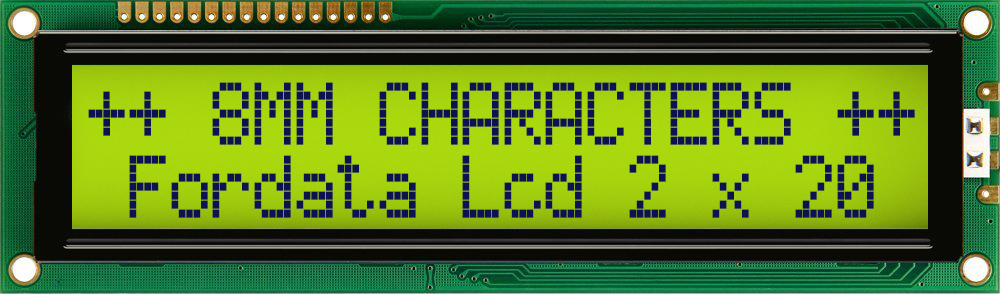 Fordata FC2002C00-FHYYBW-51SE FC Alphanumeric LCD Alphanumeric Display, Green, Yellow on Yellow-Green, 2 Rows by 20