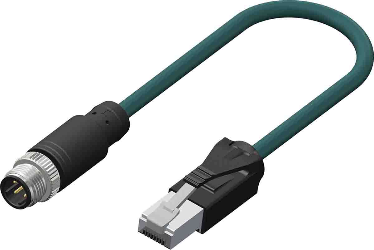 RS PRO, 5m Cat5e, Teal M12 to Male RJ45 Male Shielded, Terminated PUR Sheath