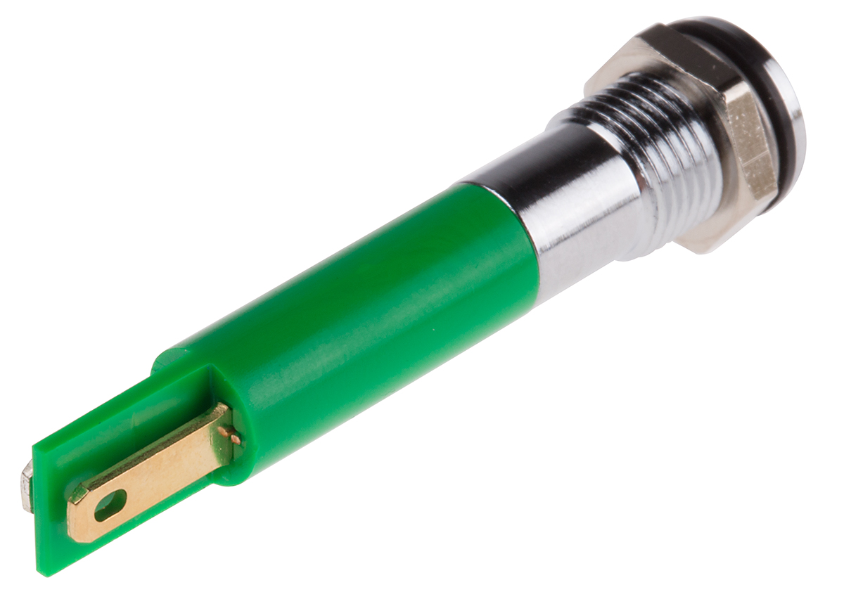 RS PRO Green Panel Mount Indicator, 220V ac, 8mm Mounting Hole Size, IP67