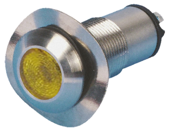 Marl Yellow Panel Mount Indicator, 12V dc, 13mm Mounting Hole Size, Solder Tab Termination, IP67
