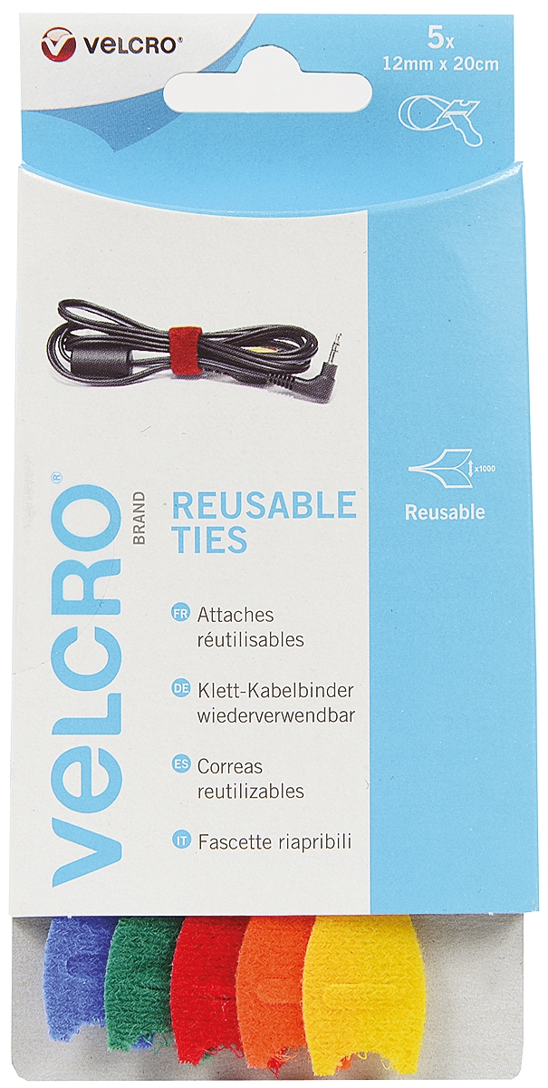 Velcro Blue, Green, Orange, Red, Yellow Hook & Loop Tape, 12mm x 200mm