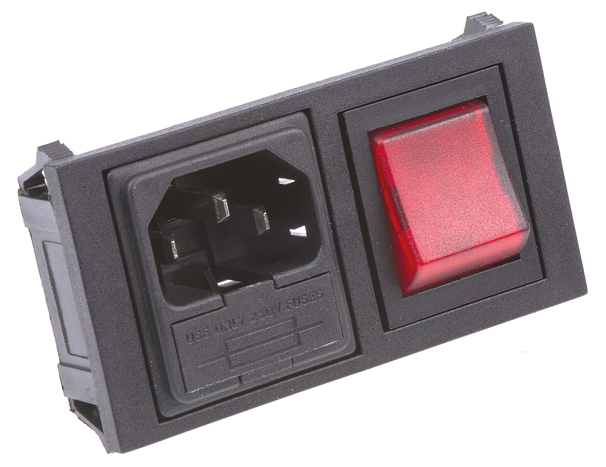 Bulgin C14 Snap-In IEC Connector Male, 10A, 250 V, Fuse Size 5 x 20mm