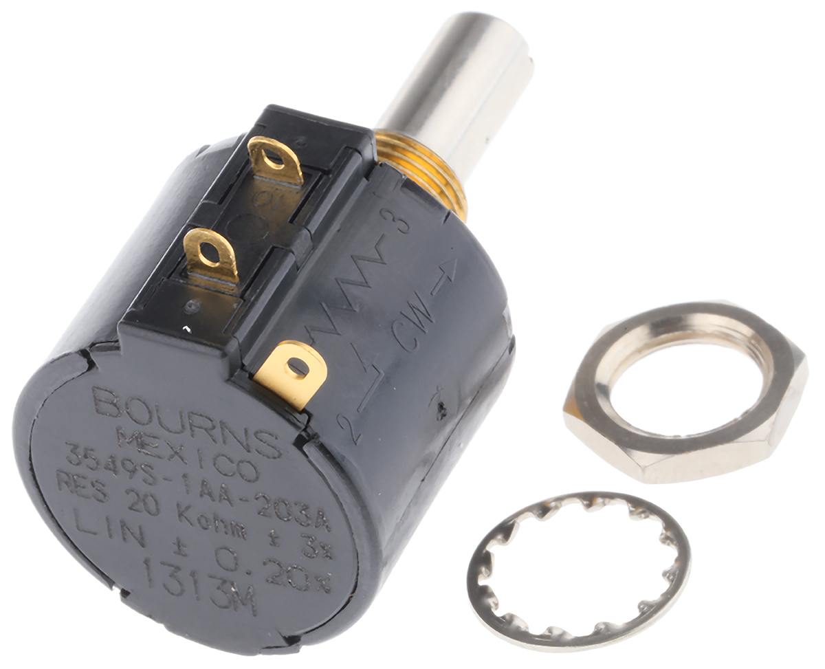 Bourns 3549 20kΩ Rotary Potentiometer 10-Turns 1-Gang Panel Mount, 3549S-1AA-203A