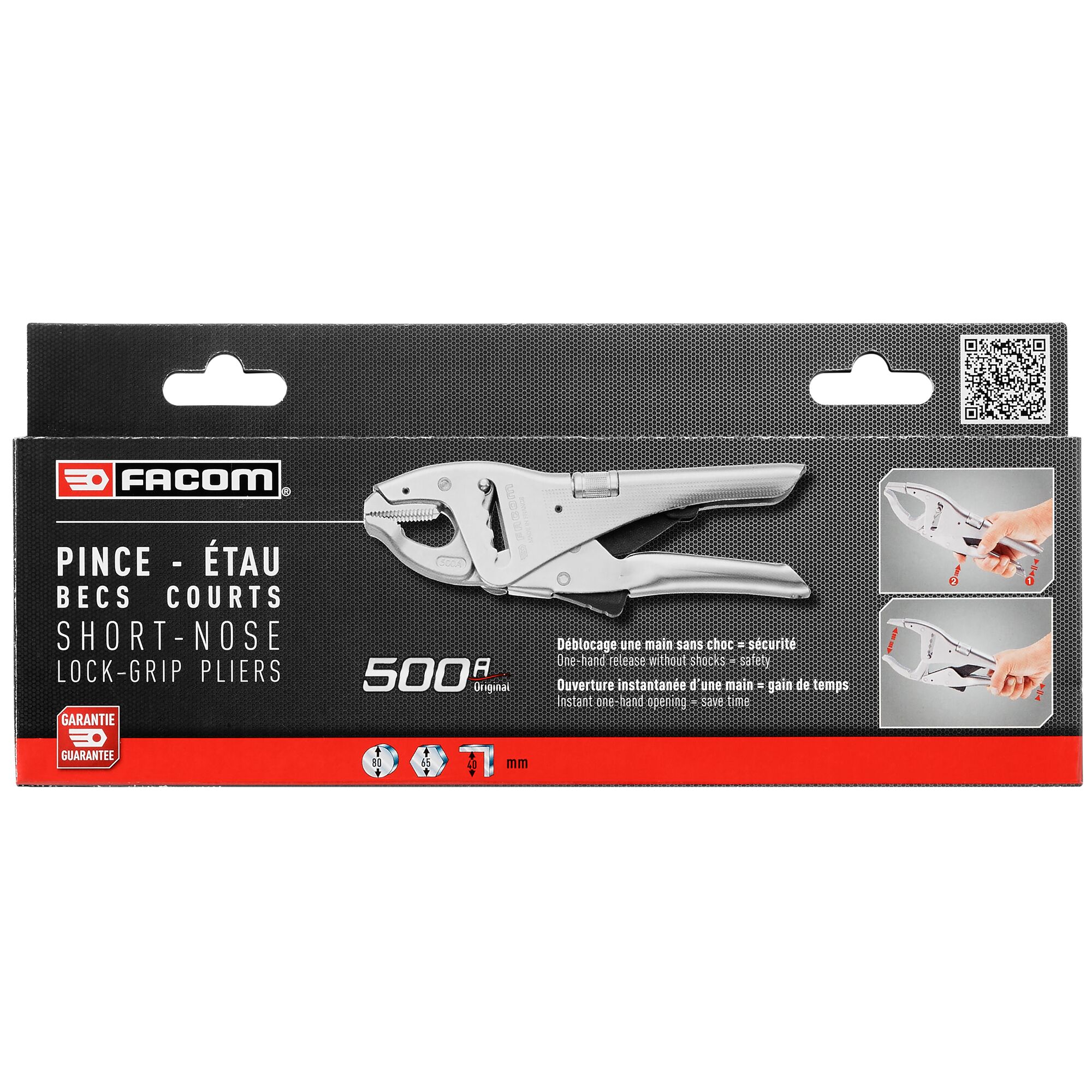 Facom 500APB Locking Pliers, 225 mm Overall, Lock Grip Tip, 17mm Jaw
